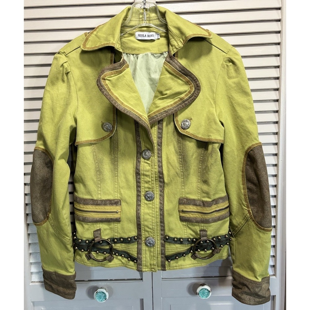 Vintage Nicola Berti Steampunk Jacket Zippers Rings Size XL Glitter Grommets EUC